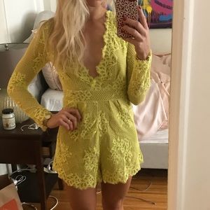 L’atiste on Vici Neon Yellow Lace Romper